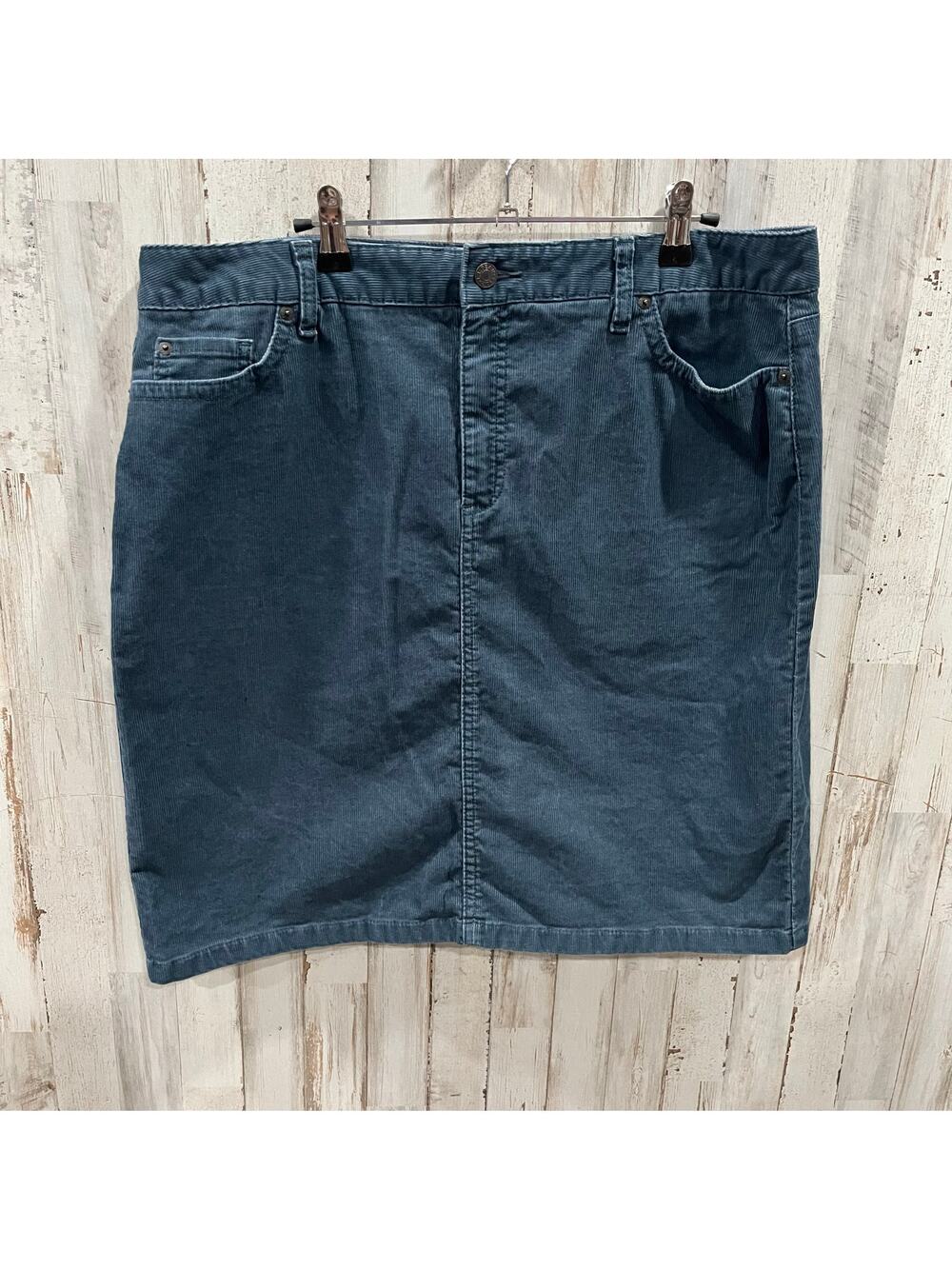 LL Bean Blue Corduroy Knee Length Skirt Slit Modest Womens Size 16 - Picture 1 of 7